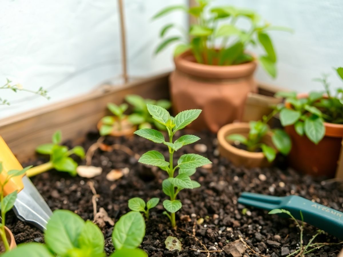 Planta verde într-o grădină urbană sustenabilă.