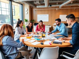 AfaceriStart-up 82 Antreprenori inovatori discutând idei de afaceri în birou.