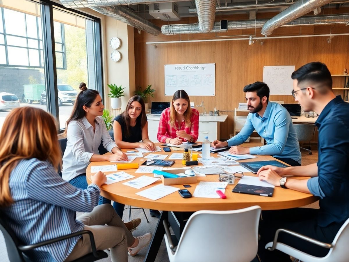 Antreprenori inovatori discutând idei de afaceri în birou.